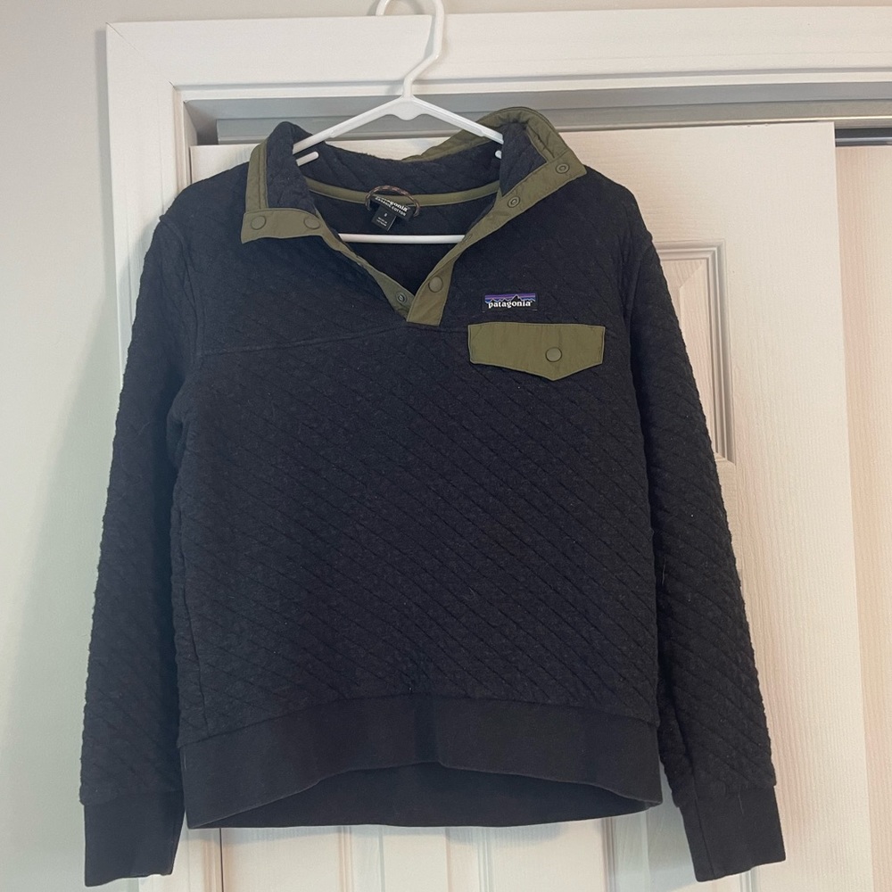 Patagonia Organic Cotton Pullover Quilted Sweater Snap T Black Women’s Small